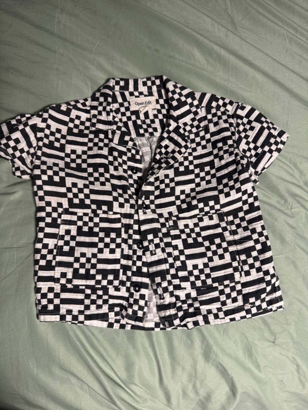 Open Edit Kids Black & White Geometric Button-Down Shirt